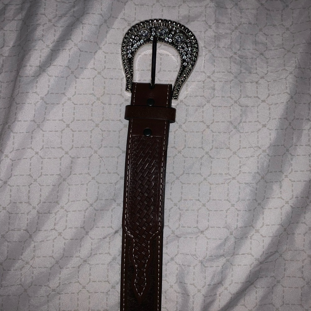 Brown Leather Belt with Silver Buckle